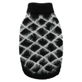 Елегантен черен пуловер с висока яка и бели райета за кучета Croci JUMPER CHECKS